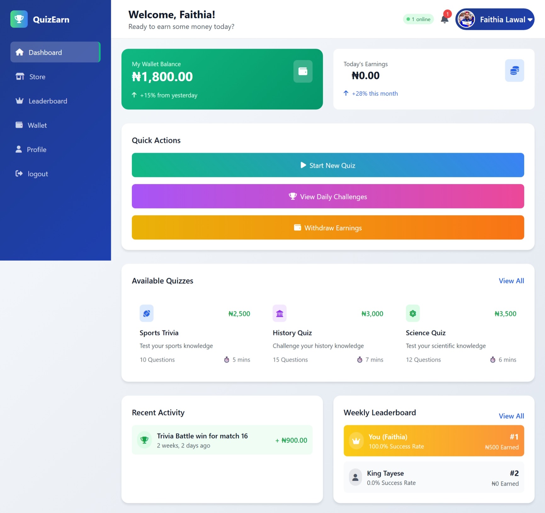 Quiz Earn Project Screenshot